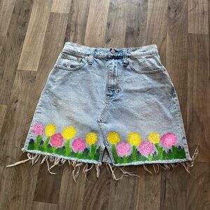 Madewell Custom Painted Light Wash Denim Skirt Size 26